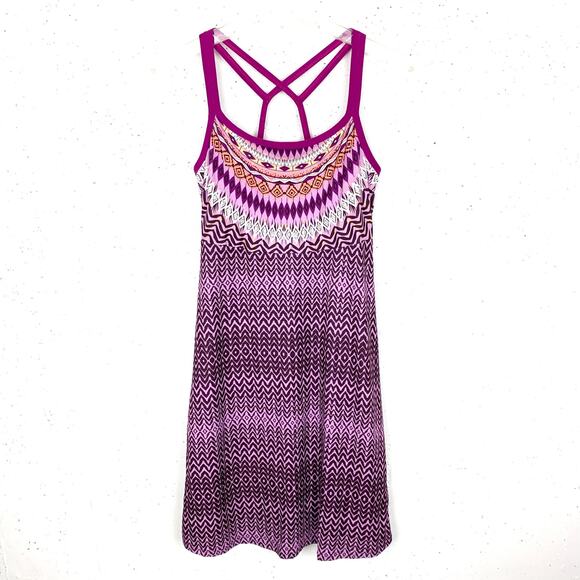 Prana Womens Cora Ikat Tank Dress Violet Sol Purple Built In Bra A-Line Size XS - Picture 2 of 11